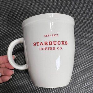 Starbucks Holiday 2007 White Ceramic Coffee Mug 18 Oz With Red Logo